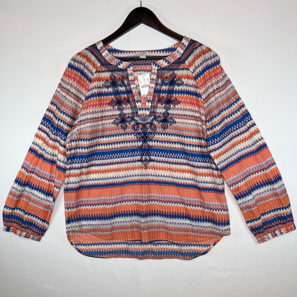 J Crew NWT embroidered colorful long sleeve tunic top size Large beach Resort - Picture 1 of 10